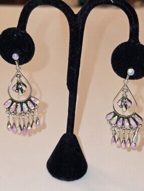 Pink Fire Opal Earrings Dangles Sterling Silver Signed